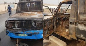 Togo : Un véhicule de police prend feu, avec des bidons de carburants frelatés à bord.