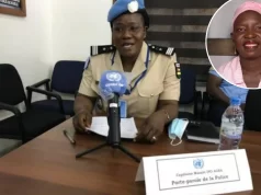 Togo / Affaire Grace Koumayi: Quand la gendarmerie nationale pousse la CNDH à ravaler ses vomissures La liseuse de communiqués de la Police / Gendarmerie Mazalo Ipo Agba. En mortaise, la militante victime de violences Grâce B. Koumayi | Photos: DR; Infog: 27avril.com