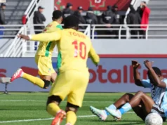 Football / CAN 2025: Bénin-Botswana (1-0). Sénégal-RDC (1-1) Le gardien Botswanais en difficulté lors d'un tir béninois dévié dans ses filets par son propre défenseur, CAN 2025 | Photo: CAF