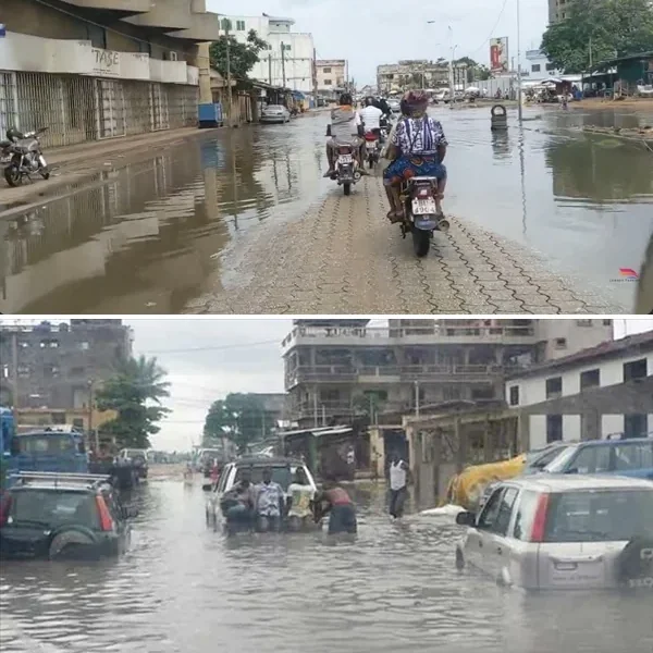 Inondation à Lomé au Togo (haut) et à Cotonou au Bénin (Bas) à des dates respectives inconnues | Photos: DR