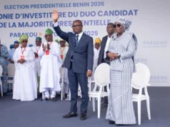 Mey Gnassingbé à l’investiture de Romuald Wadagni. Un message très clair de Faure Gnassingbé aux Togolais: nous ou le chaos Romuald Wadagni et Mariam Chabi Talata, 4 octobre 2025 | Photo: DR