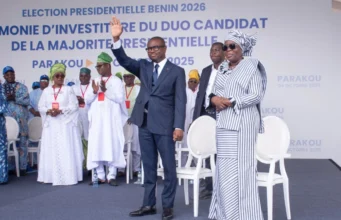 Mey Gnassingbé à l’investiture de Romuald Wadagni. Un message très clair de Faure Gnassingbé aux Togolais: nous ou le chaos Romuald Wadagni et Mariam Chabi Talata, 4 octobre 2025 | Photo: DR