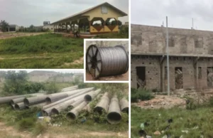 Togo / Agoè-Fidokpui: Poteaux et câbles électriques abandonnés au milieu d’un marché inauguré aujourd’hui Poteaux et câbles électriques abandonnés au milieu d'un marché construit en 2024 et laissé à l'abandon jusqu'à tout récemment | Infog: LeCorrecteur.tg