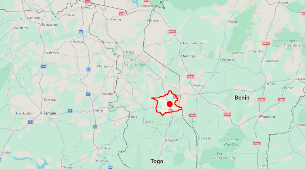 Préfecture de la Kozah et la ville de Kara | Source: Google Maps